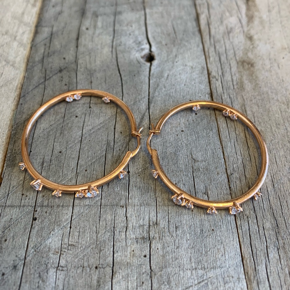 Nadri : Unique Rose gold large hoop earrings
